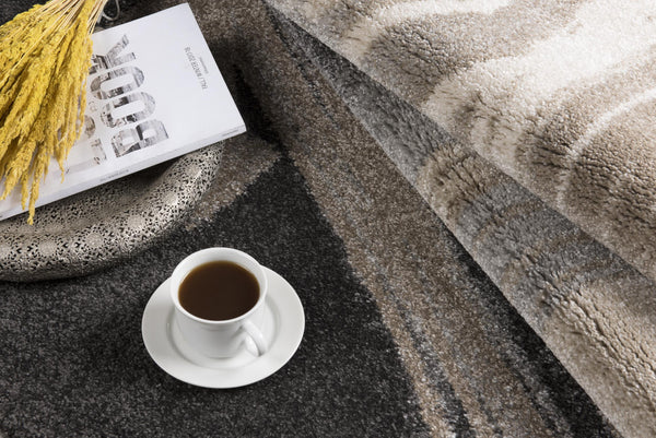 8' x 11' Gray and Tan Abstract Stroke Area Rug