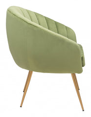 Mossy Green and Gold Curve Vertical Channel Accent Club Chair