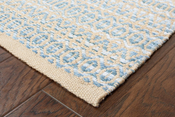 9' x 12' Tan and Seafoam Striated Area Rug