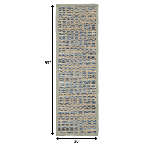 3' x 8' Round Navy and Tan Striated Runner Rug