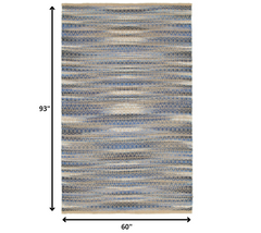 5' x 8' Round Navy and Tan Striated Area Rug