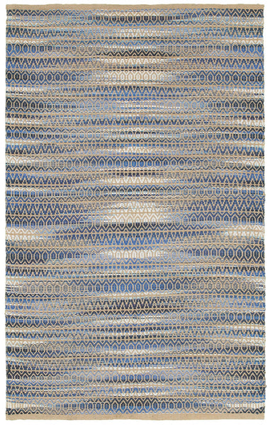 8' x 10' Round Navy and Tan Striated Area Rug