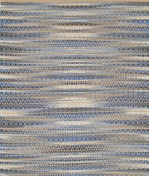 8' x 10' Round Navy and Tan Striated Area Rug