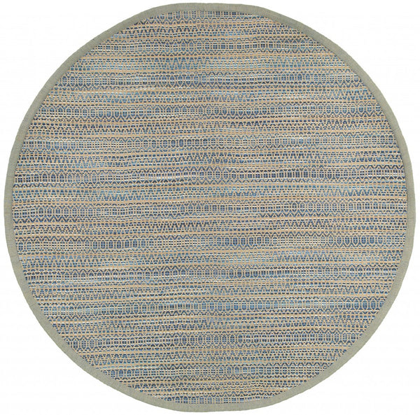 8' Round Navy and Tan Striated Area Rug