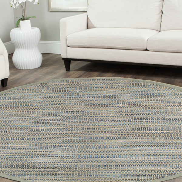 8' Round Navy and Tan Striated Area Rug