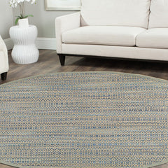 8' Round Navy and Tan Striated Area Rug