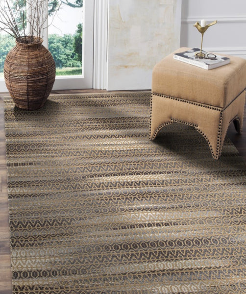 8' x 10' Gray and Tan Striated Runner Rug
