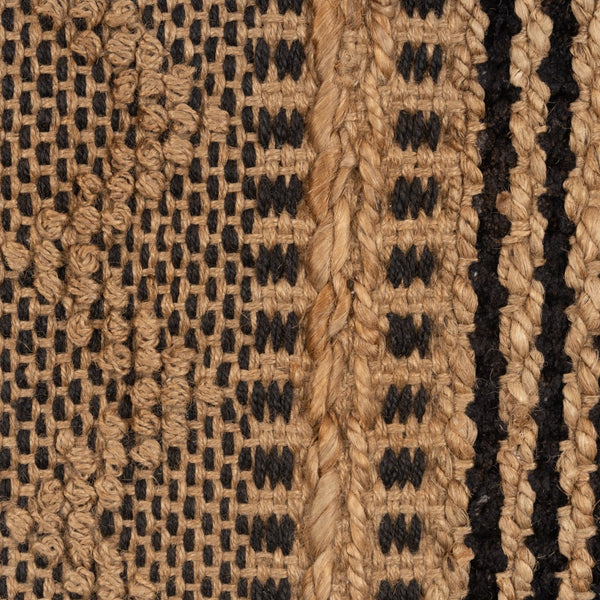5' x 8' Tan and Black Intricate Striped Area Rug
