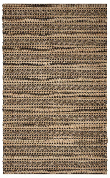 8' x 10' Tan and Black Intricate Striped Area Rug