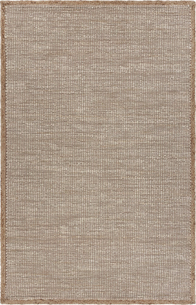 9' x 12' Tan and White Braid Border Area Rug