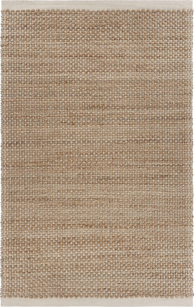 8' x 10' Tan and White Detailed Woven Area Rug