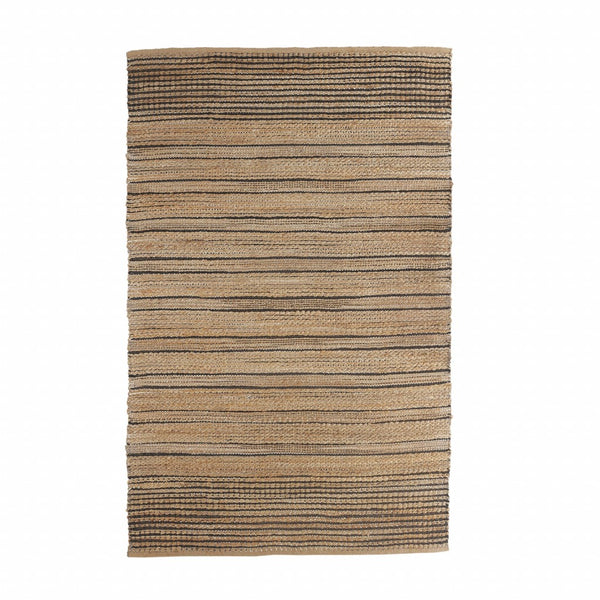 9' x 12' Tan and Black Eclectic Striped Area Rug