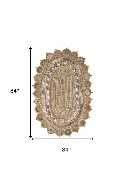 7' Oval Shaped Natural Toned Area Rug