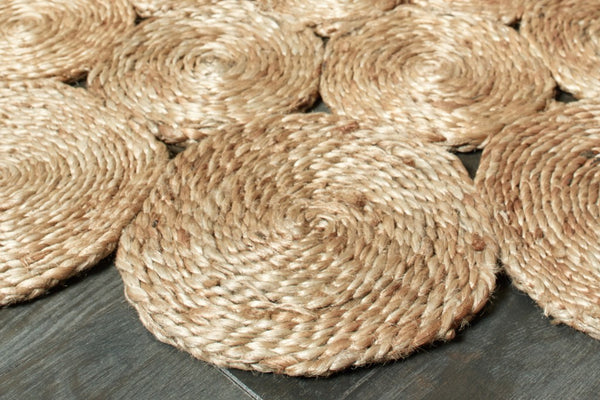4' Round Natural Tan Orbital Area Rug
