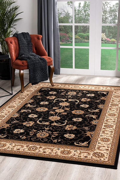 2' x 12' Black and Tan Floral Vines Runner Rug