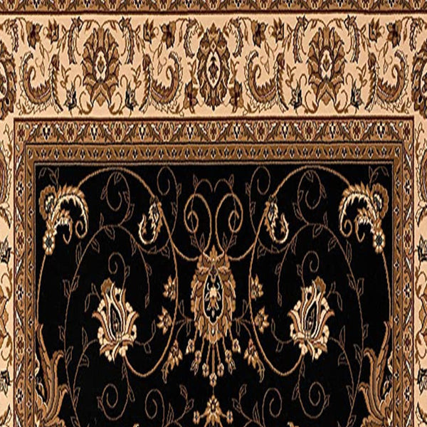 2' x 15' Black and Tan Floral Vines Runner Rug