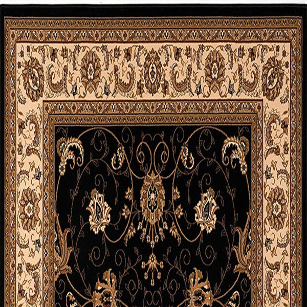 2' x 15' Black and Tan Floral Vines Runner Rug