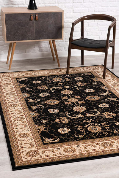 3' x 13' Black and Tan Floral Vines Runner Rug