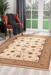 3' x 5' Cream and Tan Ornate Border Area Rug