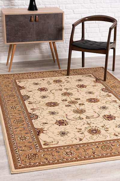 3' x 5' Cream and Tan Ornate Border Area Rug