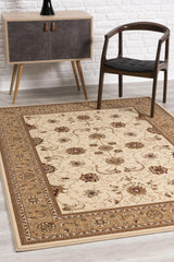 5' x 8' Cream and Tan Ornate Border Area Rug
