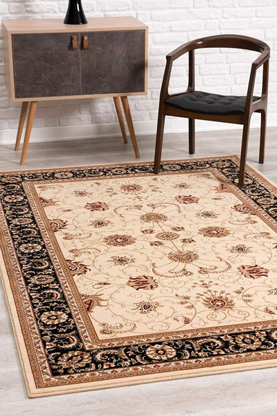 3' x 5' Cream and Black Decorative Area Rug