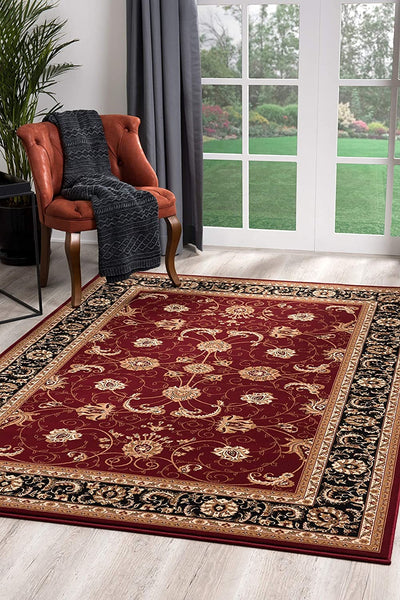 3' x 6' Red and Black Ornamental Area Rug