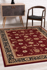 7' Round Red and Black Ornamental Area Rug
