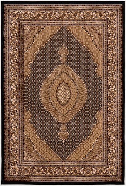 3' x 5' Black and Beige Medallion Area Rug