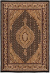 5' Round Black and Beige Medallion Area Rug