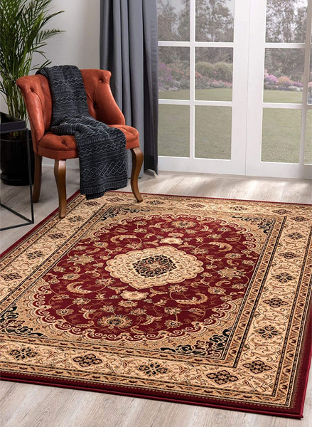 5' Round Red Floral Medallion Area Rug