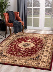 7' Round Red Floral Medallion Area Rug
