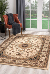 7' Round Cream Floral Medallion Area Rug