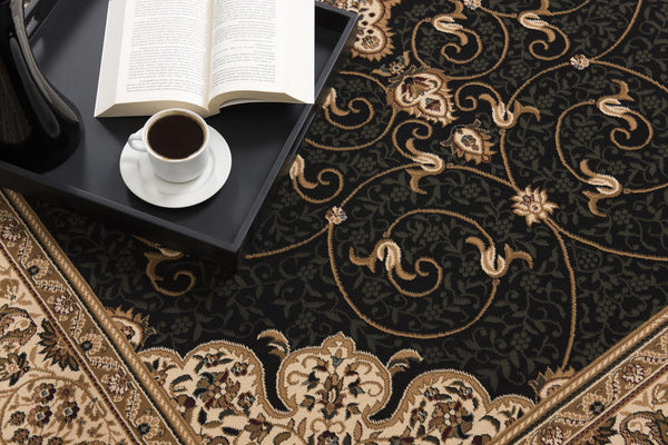 2' x 15' Black and Beige Embellished Runner Rug