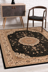 3' x 12' Black and Beige Embellished Runner Rug