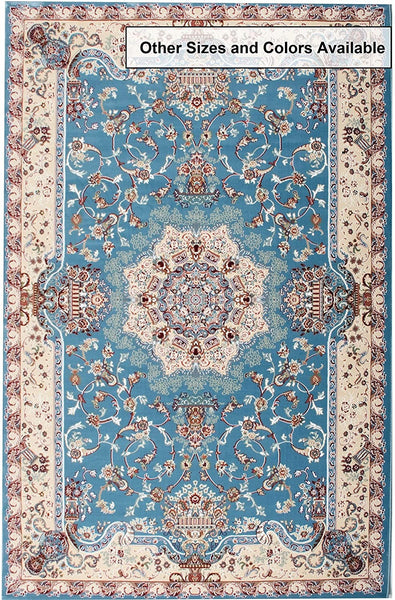 5' Round Blue and Cream Embellished Area Rug