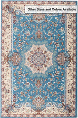 5' Round Blue and Cream Embellished Area Rug