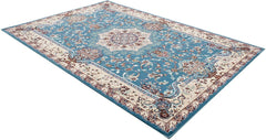 7' Round Blue and Cream Embellished Area Rug