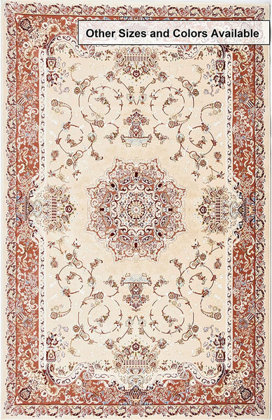 5' Round Cream Rose Traditional Pattern Area Rug