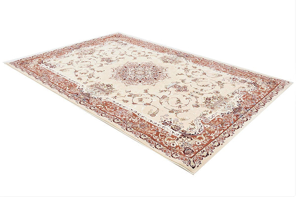 7' Round Cream Rose Traditional Pattern Area Rug