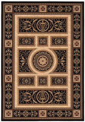 7' Round Black and Beige Traditional Geometric Area Rug