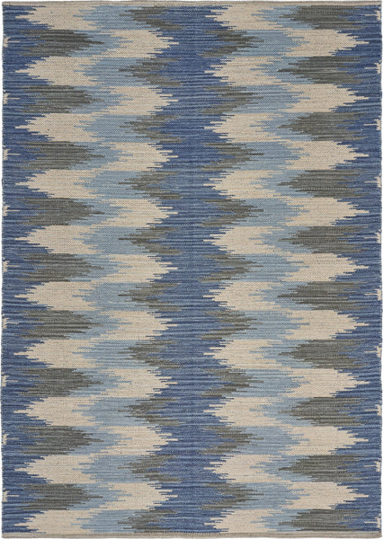 3' x 5' Blue and Cream Ikat Pattern Area Rug