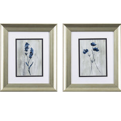 Set of Two Blue and Grey Flower Wall Art