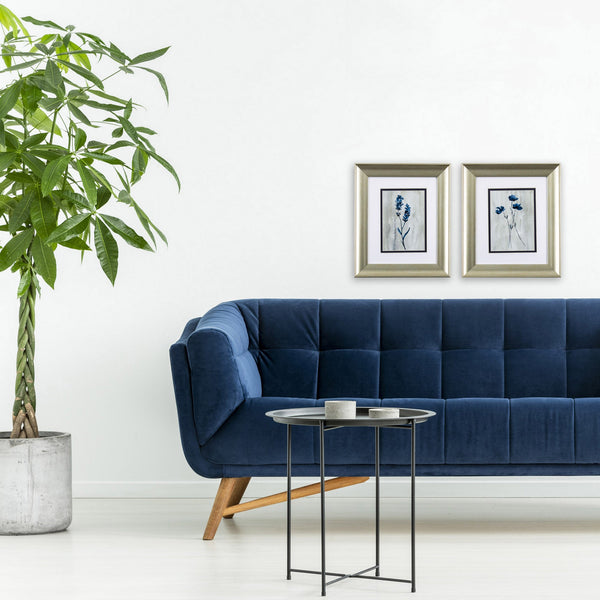 Set of Two Blue and Grey Flower Wall Art