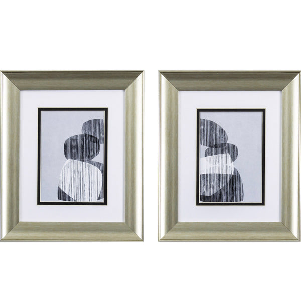 Set of Two Black White and Gray Abstract Wall Art