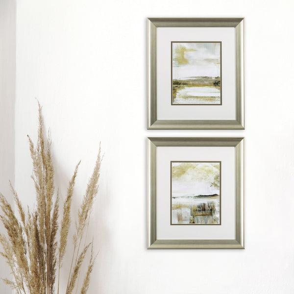 Set of Two Gold Waterfall Watercolor Wall Art