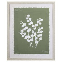 Moss Green and White Botanical Flowers 2 Wall Art