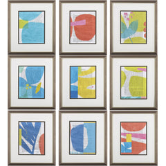 Set of Nine Vibrant Abstract Shapes Wall Art
