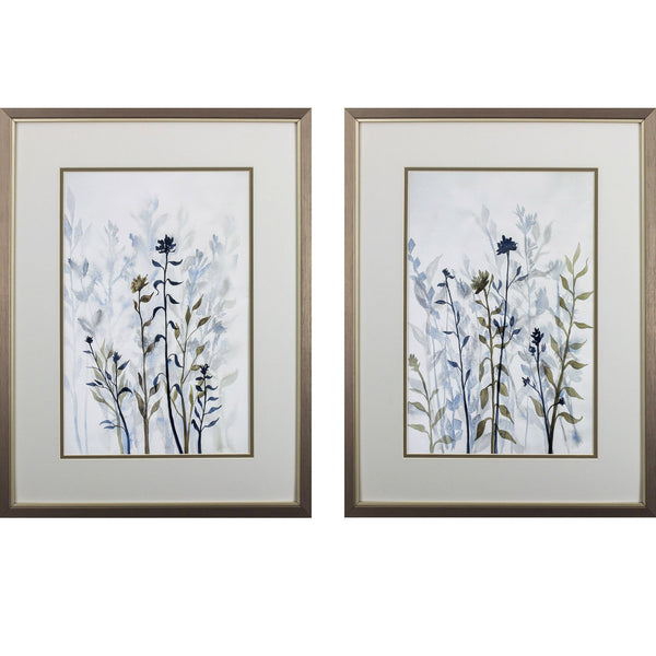 Set of Two Blue Shadow Flowers Wall Art
