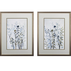 Set of Two Blue Shadow Flowers Wall Art